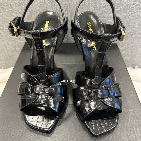 Yves Saint Laurent Tribute Sandals 105 croc emboss Black - Picture 1 of 7